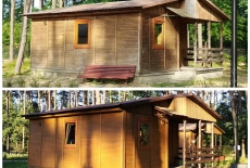 Dwie fotografie - porównanie domu przed renowacją i po.